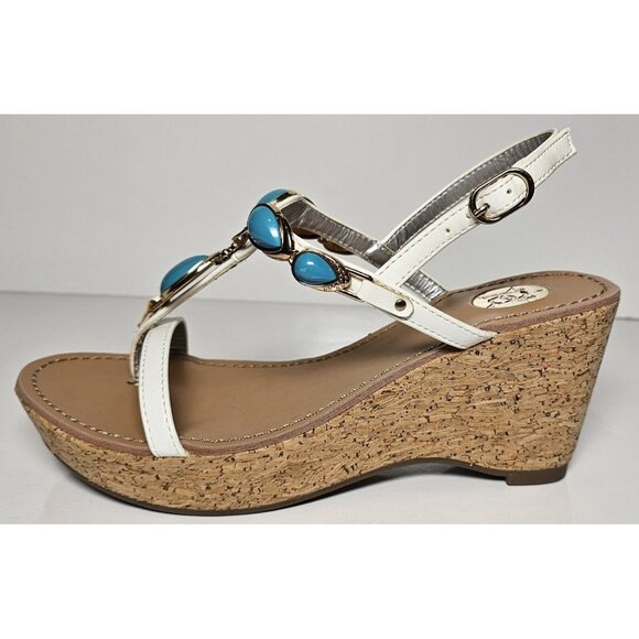 PRIMADONNA COLLECTION WOMEN SANDALS Gold  & Turquoise Beading NEW - Picture 2 of 12